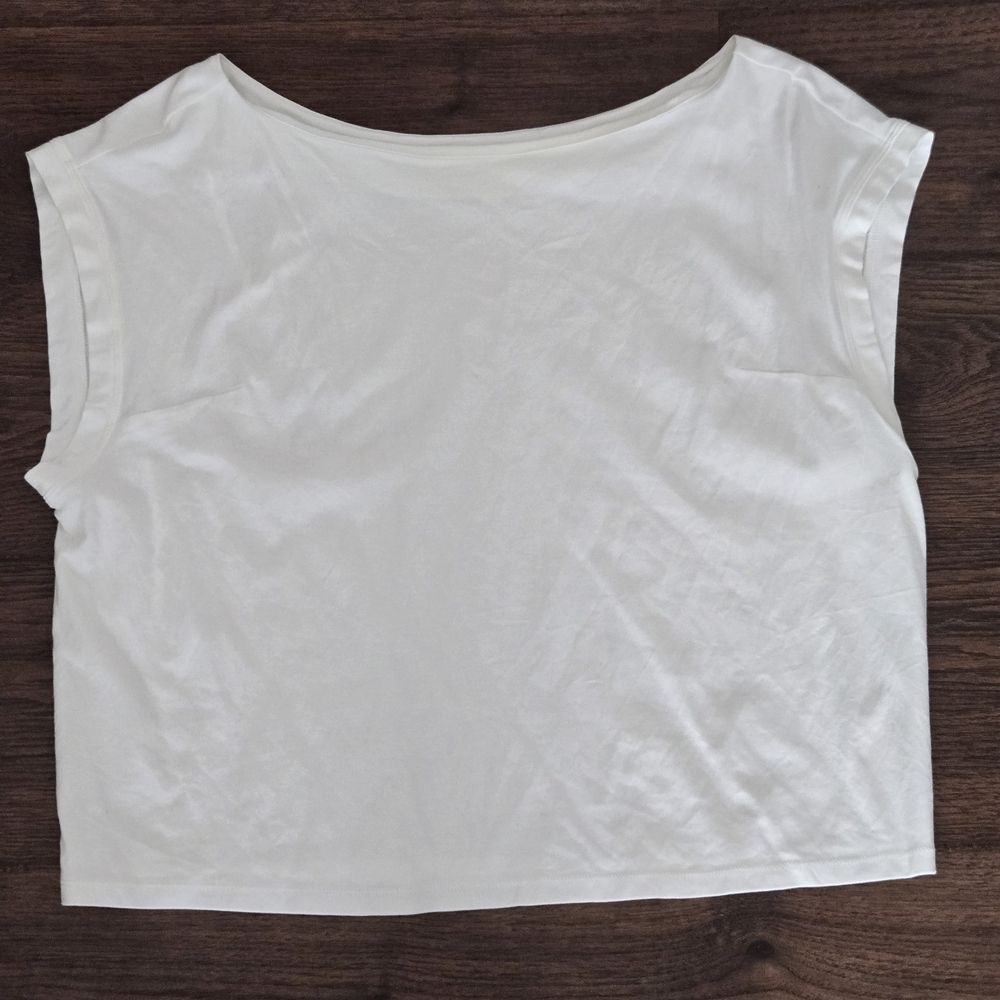 Anthropologie White Crop Top Boxy Women’s Cotton Blend Cap Sleeve Size XL